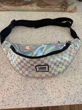 Vans Iridescent Holographic Checkerboard Waist Pack in Black & Silver